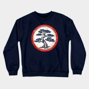 Blue bonsai on vintage distressed circular background Crewneck Sweatshirt